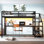 Grand lit mezzanine avec bureau et escalier de rangement, lits mezzanine en métal avec lumières DEL, ports USB