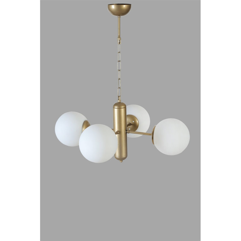 Élégant lustre blanc et doré, structure en métal, 17,7 po de diamètre x 27,6 po de hauteur | Douille E27, 40 W maximum | Certifié IP20 | Luminaire élégant pour le décor du salon, de la salle à manger et du vestibule
