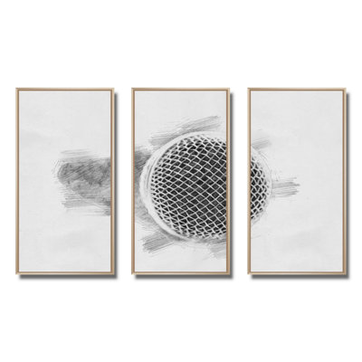 Microphone au crayon, ensemble de 3 toiles encadrées musicales