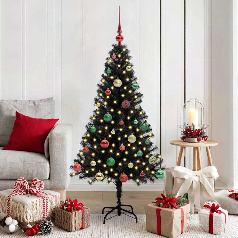 Christmas Tree with 150 LEDs with Stand PVC, Red/Green/Gold, 4.92' H