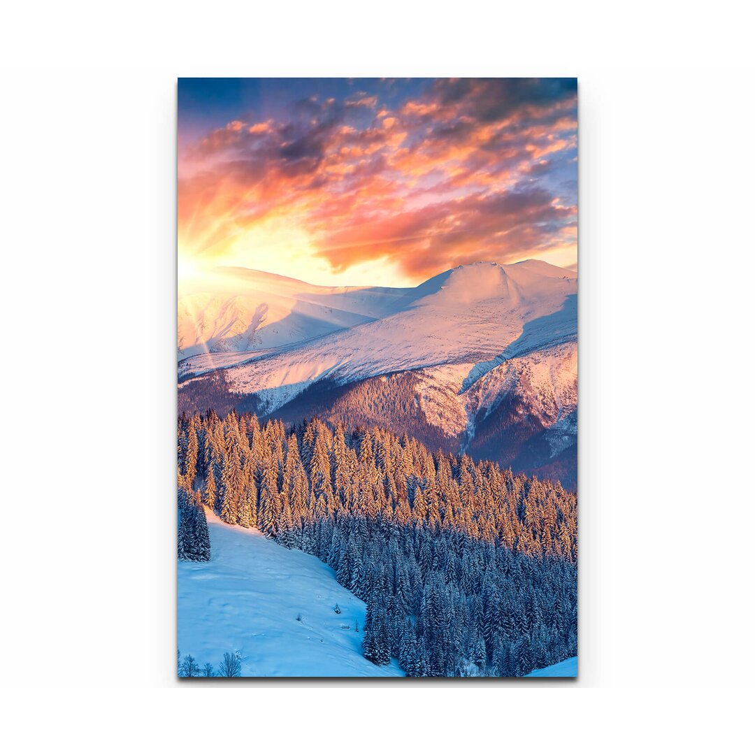 Leinwandbild Winterlandschaft beim Sonnenaufgang