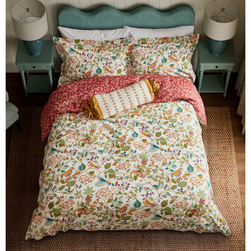 Birds & Berries Cotton Duvet Cover Set, Single Duvet Cover + 1 Single Pillowcase