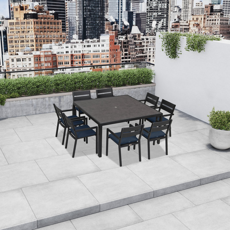 Pacifica Outdoor 9 - Piece Dining Set with Cushions, Slate, Canvas Regatta Sunbrella® Canvas