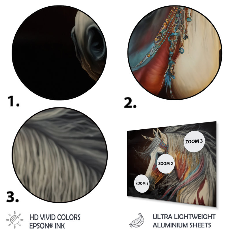 Cheval indien avec crinière colorée V - décoration murale moderne en métal, H 12 po x l 20 po x P 1 po
