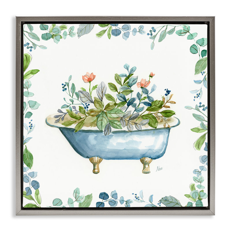 "Botanical Bath Tub", art mural encadré flottant par Nan, Cadre flottant gris lustré, H 25 po x l 25 po