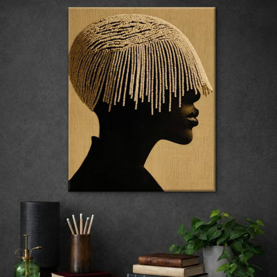 «Trendy Black Woman», reproduction d'art sur toile - femme afro avec des coiffures perlées, affiche sur toile - art mural noir afro-américain encadré 8 po x 10 po