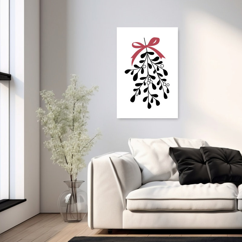 Christmas Mistletoe Branch Traditional Abstract Plant Winter Wall Art Print by Martina - Wrapped Canvas Print