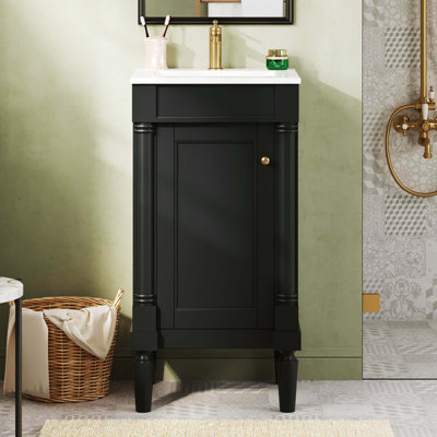 18" French Style Bathroom Cabinet With Storage & Ceramic Sink, Small Space Solution, Adjustable Shelf & Soft-Closing Hinges