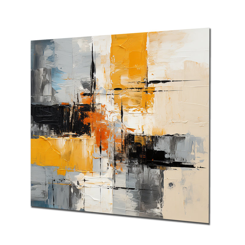 «Gray and Yellow Paint Elegance II», art mural abstrait en métal, H 29 po x l 29 po
