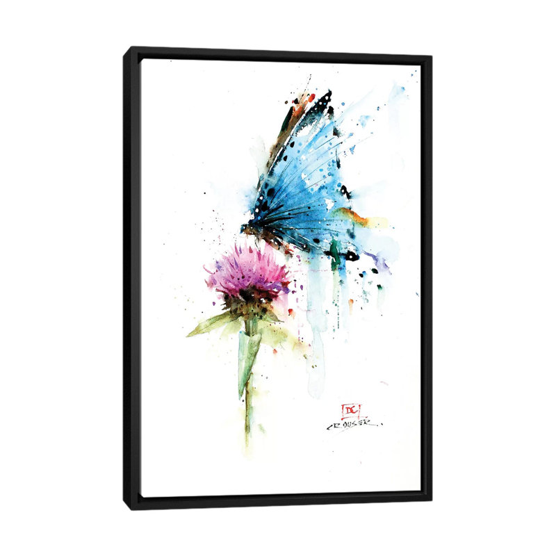 «Butterfly and Thistle» par Dean Crouser - reproduction d'art, H 26 po x l 18 po x 1,5 po, Toile avec cadre noir