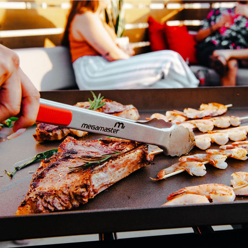 Megamaster 16" Polished Stainless Steel Grill Tongs with Red Grip