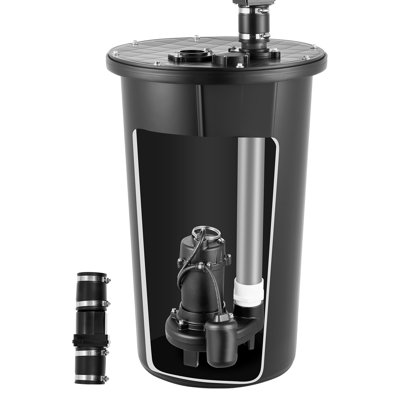 Sewage Grinder System, 1 HP, 5100 GPH Cast Iron Sewage Pump with Basin, Grinding Blade, 120V Automatic Outdoor Water/Seepage Collection and Removal System with Float Switch, 2" Discharge, Black