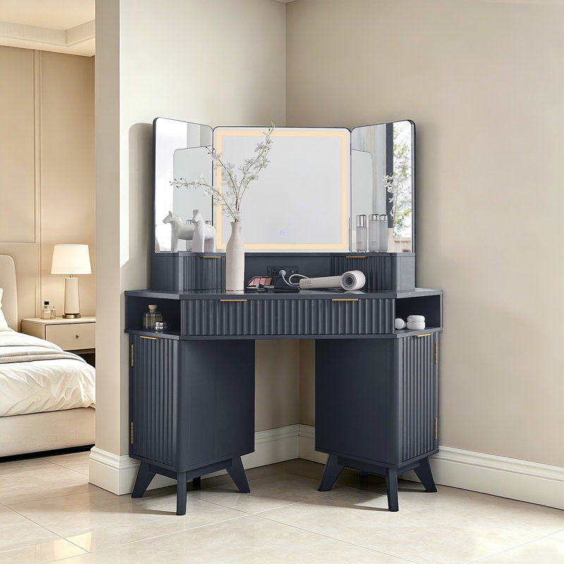 Meuble-lavabo de coin cannelé l 47,3 po, Gris foncé
