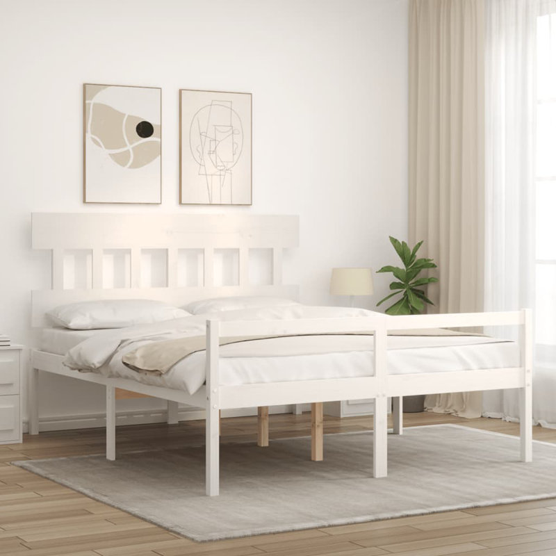 Bed Frame with Headboard, White, European Kingsize (160 x 200cm)