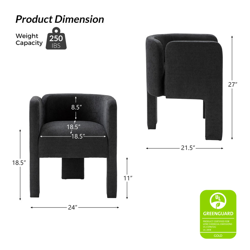 Chaise avec accoudoirs à dossier bas Braien, Gris anthracite
