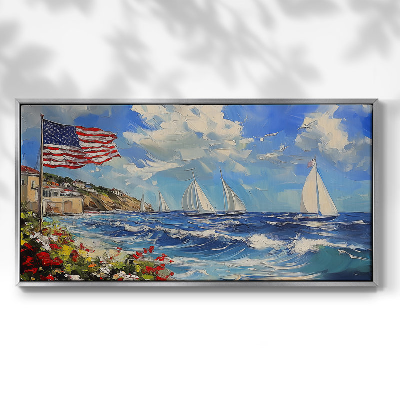 Série nautique-Cxxxxi - Toile tendue avec châssis encadré - Prêt à être accroché, H 25 po x l 49 po, Argent argent