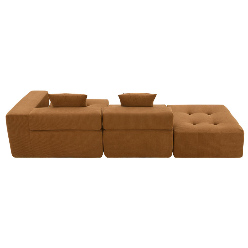 Shaped Modular Sectional Sofa, Minimalist Corduroy Floor Couch Set, Convertible Foam-Filled Cloud Compressed Couch For Living Room, 3 PC Free Combination, No Assembly Required