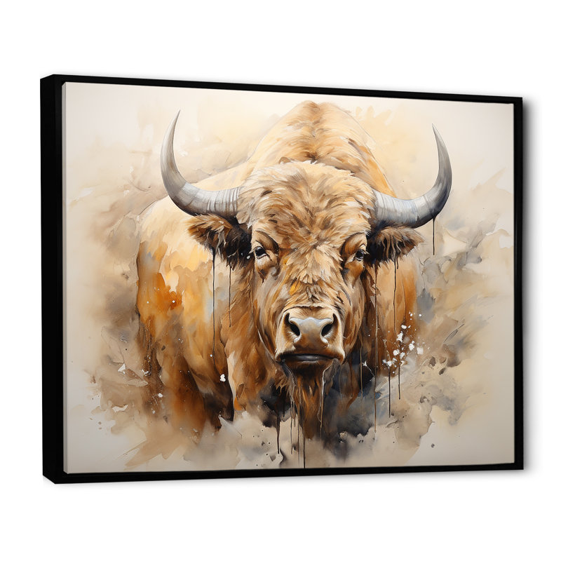 Minimalisme, portrait de bison sur toile, Noir, H 34 po x l 44 po x P 1,5 po