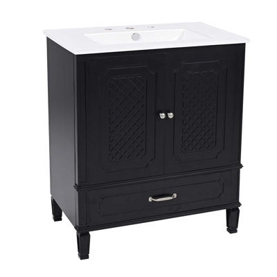 30" Bathroom Vanity With Sink Vintage Style, Multi-Functional Storage Space, Door Shelf, Soft-Closing Door