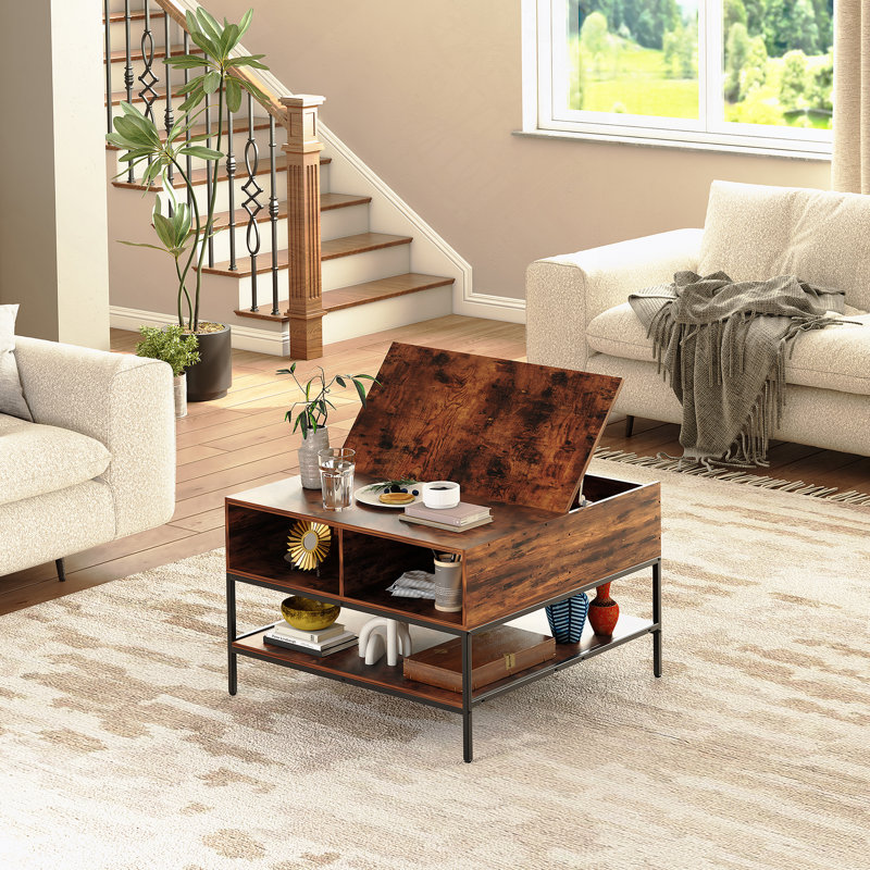 Table basse fonctionnelle à plateau rabattable avec rangement, idéale pour organiser les espaces de vie et rehausser la décoration intérieure