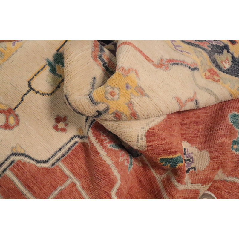 Grand tapis orange en laine à teinture végétale Oushak 10 x 12