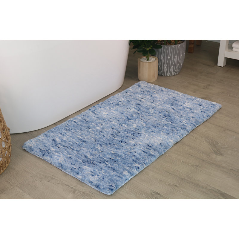Cloud Comfort 100% Polyester Microfiber Bathroom Rug, Water Absorbent Soft Shaggy Bath Rug, Blue, Contour - 20" L x 20" W