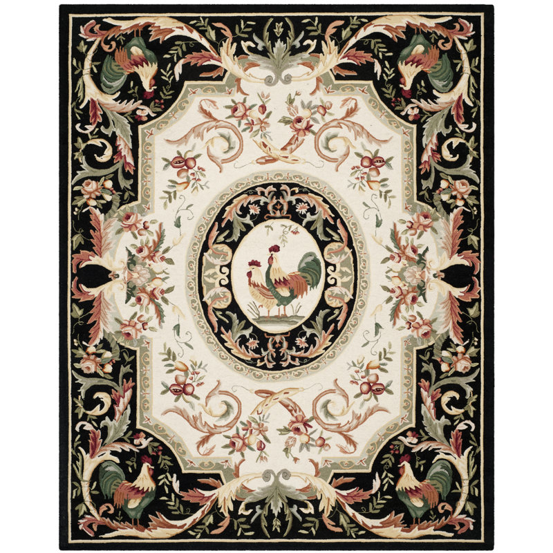 Kinchen Hand Hooked Wool Floral Rug, Rectangle 8' x 10'
