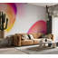 Murale abstraite pelez et collez - formes juteuses jaune et rose-315495365