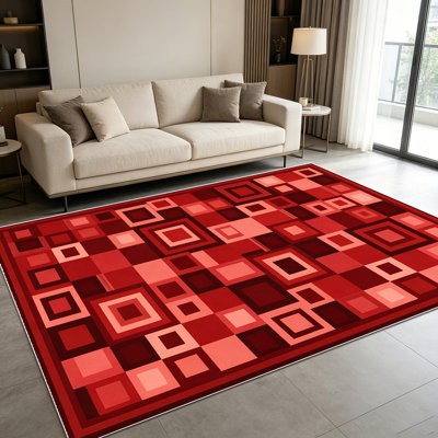 Tapis de mosaïque carré géométrique 1 pièce bourgogne à motif géométrique pour le salon, doux et confortable, convient à toutes les saisons, facile à entretenir, tapis de sol intérieur lavable à la machine, sous la table de ferme convenant à la salle à manger, la chambre à coucher, le bureau à domicile,