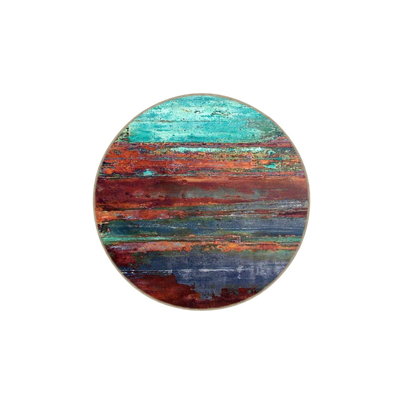Mixed Color Horizontal Blurred Patterned Decorative Washable Carpet, Round 4'