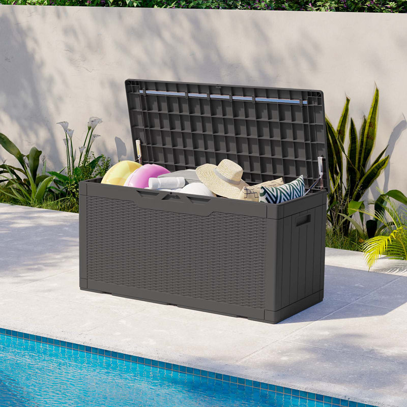 Black Polypropylene Wicker Lockable Deck Box, 100 Gallon
