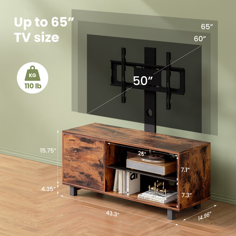 Rustic Brown Particle Board TV Stand with Mount and Storage Cabinet