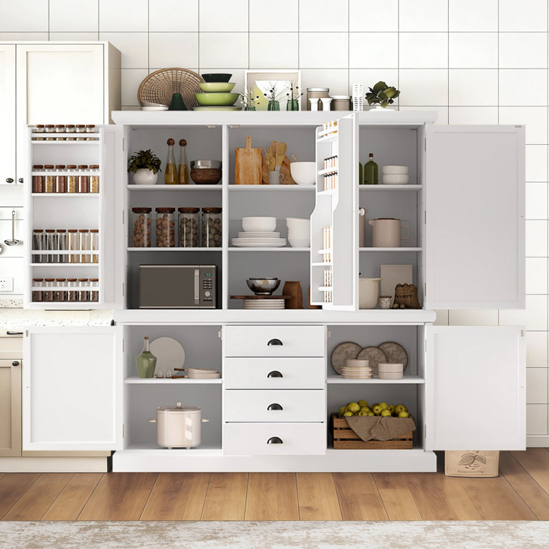Garde-manger avec 5 portes et 4 tiroirs, Blanc