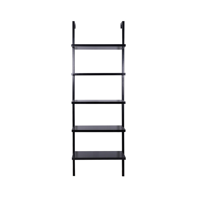 Bibliothèque standard à 5 tablettes Andrea, Cadre en acier noir / tablette en bois noir