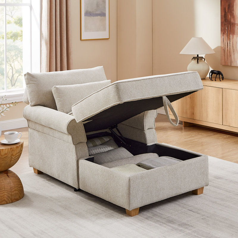 Chaise longue de rangement rembourrée de 37,4 po avec dossier réglable (ensemble de 2), Beige