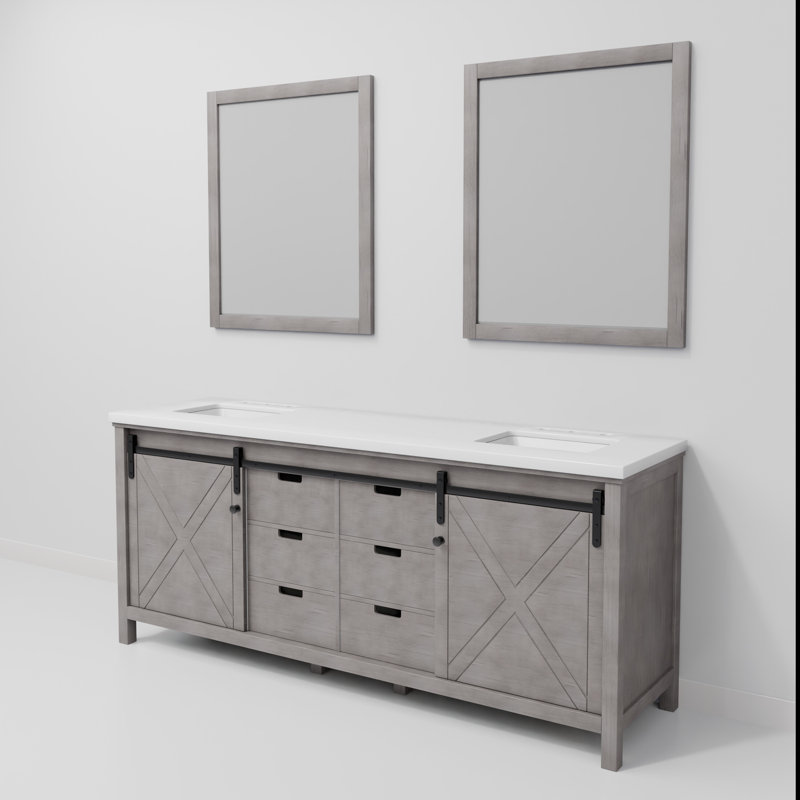Meuble-lavabo double l 80 po x P 22 po et miroirs 30 po Marsyas, Quartz blanc, Gris cendre