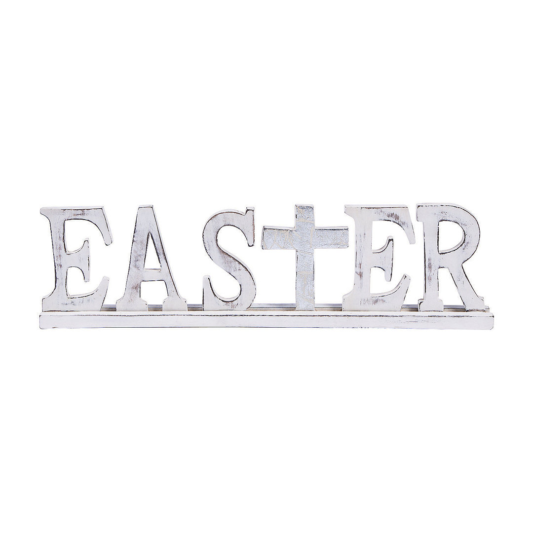 Easter Tabletop Sign With Metallic Cross - Home Decor - 1 Piece The Holiday Aisle®