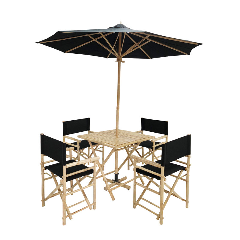 Ensemble repas 6 pièces avec parasol Sheila, Noir