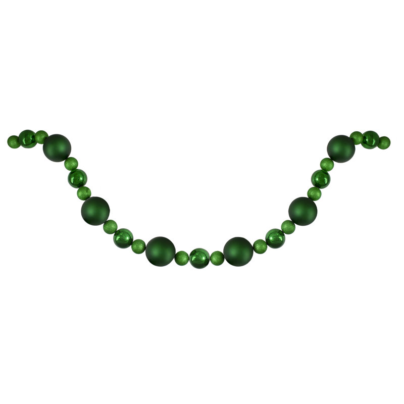 6' Green Shatterproof Ball Christmas Garland with 3 Finishes