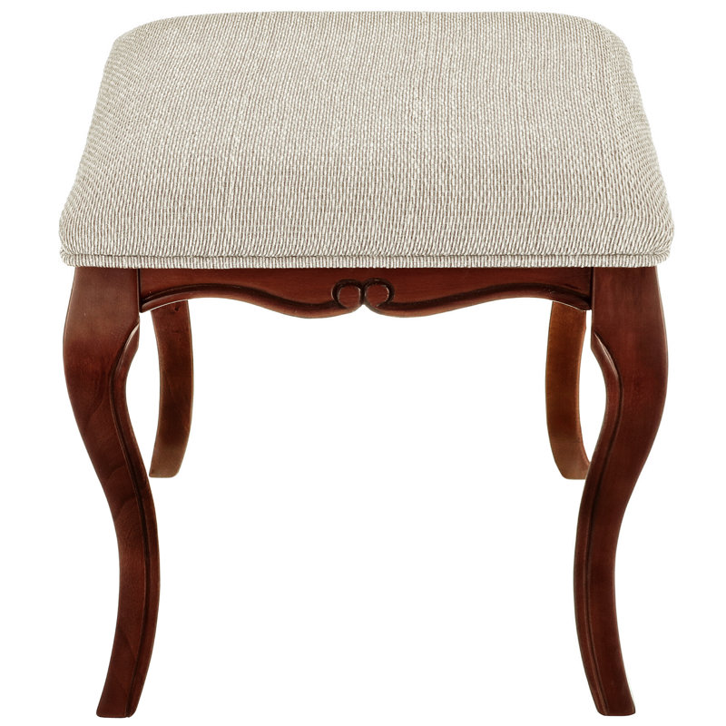 Cherry Finish European-Style Vanity Stool with Upholstered Cushion
