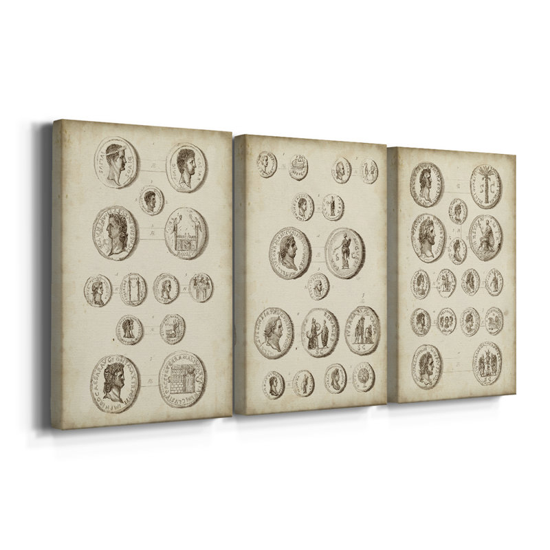 Antique Roman Coins I - Toile tendue avec châssis sur mesure - 3 pièces