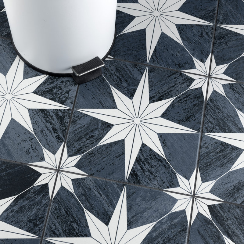 Cassis Stella 10" x 10" Porcelain Patterned Wall & Floor Tile, Black Night