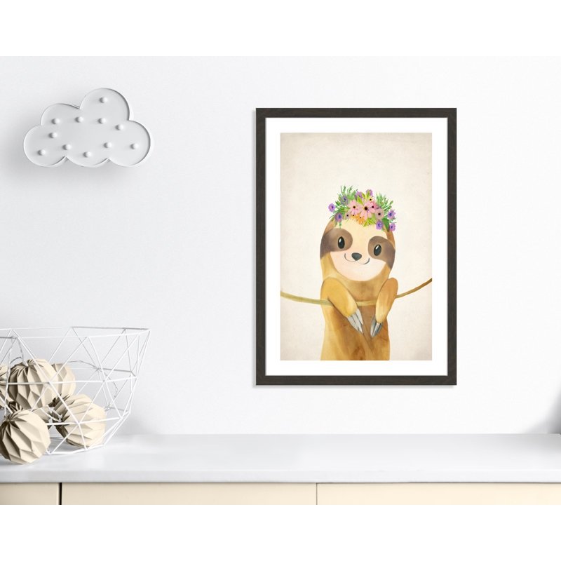 Sloth floral 1, H 36,5 po x l 26,5 po x P 0,63 po, Encadré plat de bois de grange gris