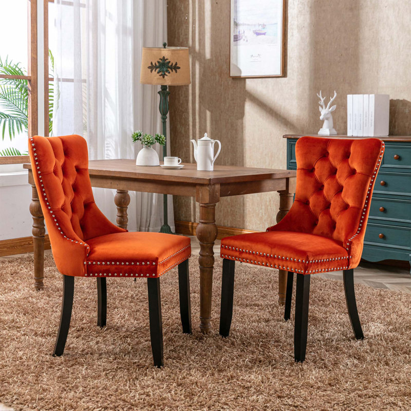 Chaises de salle à manger modernes en velours, chaise de salle à manger rembourrée capitonnée avec anneau de traction, chaises d'appoint d'appoint pour le salon