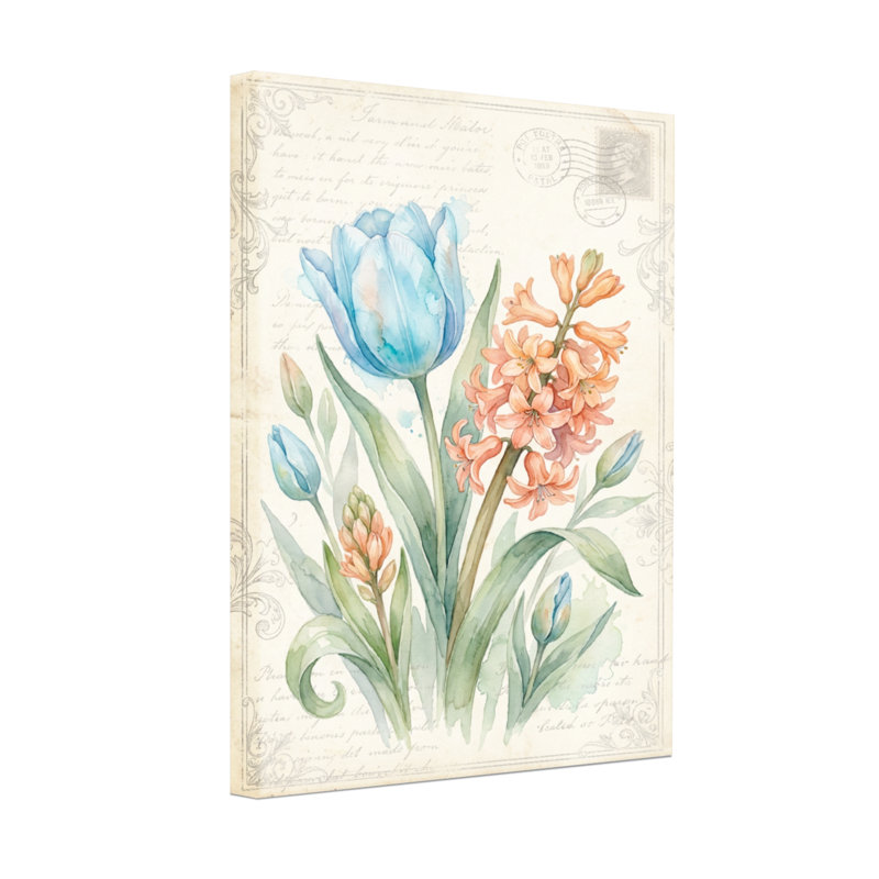 Plantes et fleurs, tulipe bleue et jacinthe orange, H 30 po x l 20 po