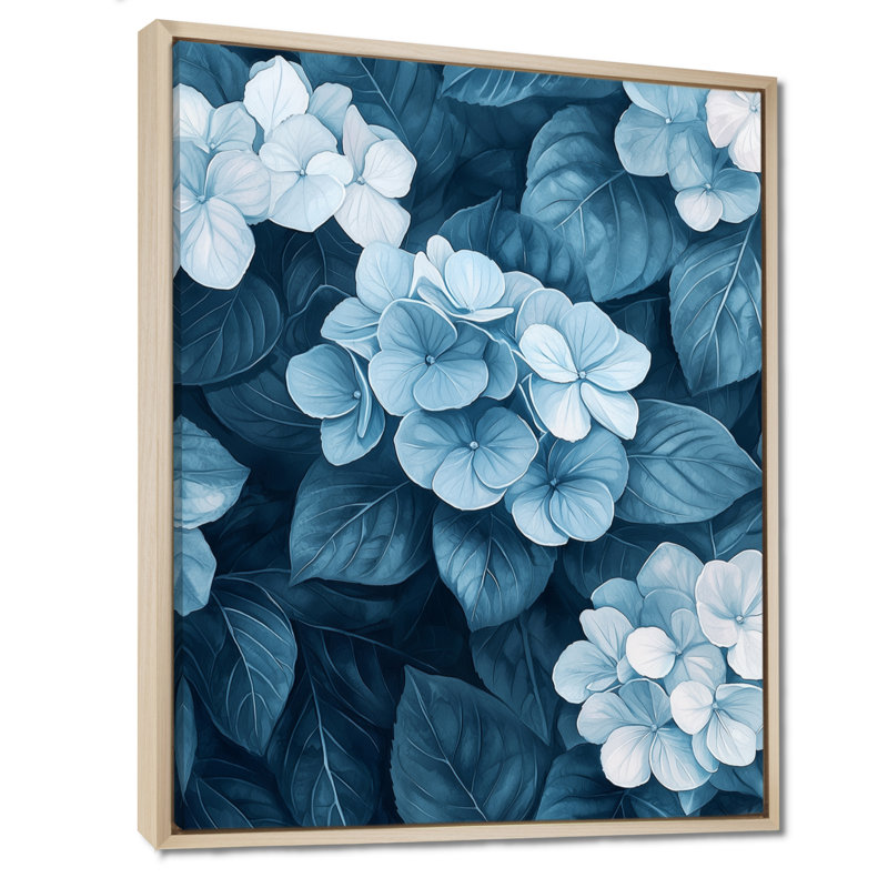 Monogramme d'hydrangées monochromes - art mural hortensias, H 32 po x l 16 po, Reproduction avec cadre flottant, Crème, crème