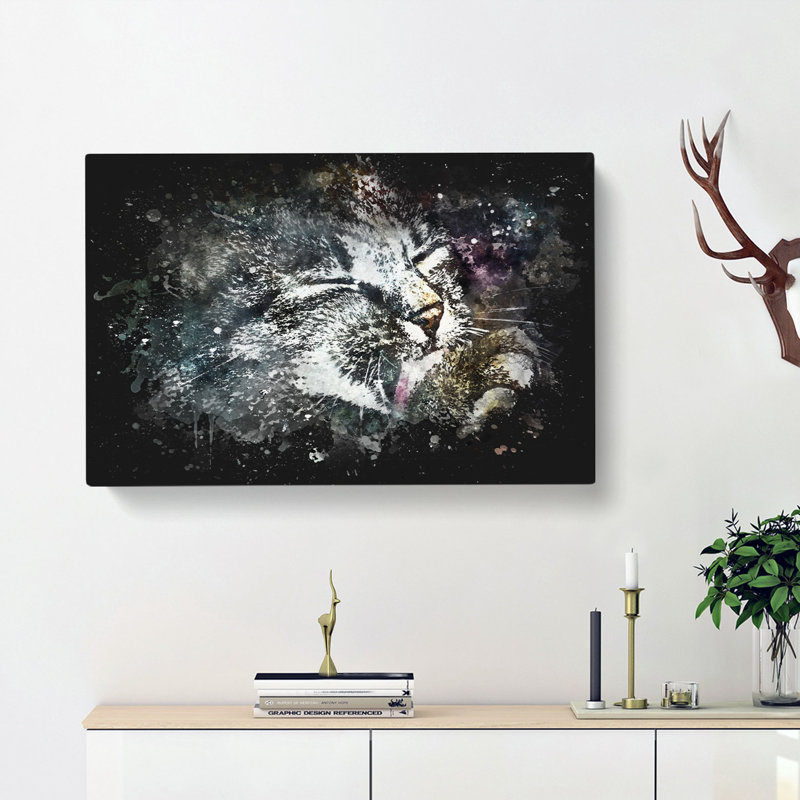 Cat Licking Its Paw - Wrapped Canvas, 40cm H x 60cm W x 3cm D