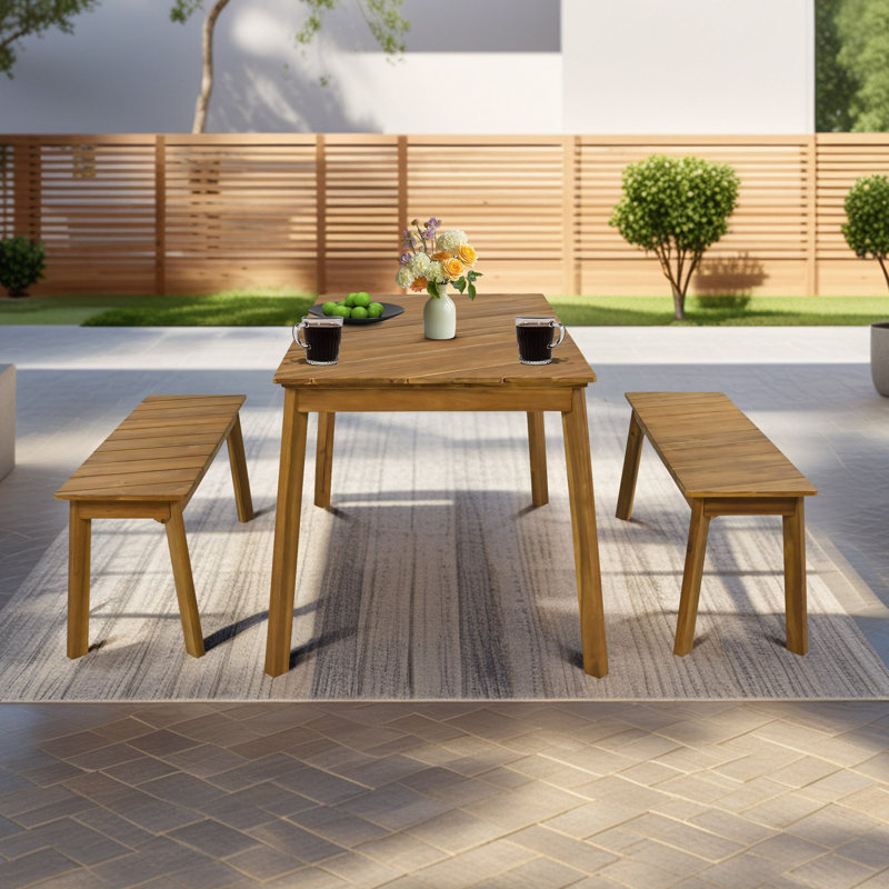 Ensemble repas pour 4 personnes en bois d'acacia avec table rectangulaire pour patio, porche, jardin