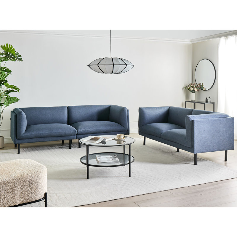 Living Room Set Suhayma Fabric 5 Seater, Dark Blue Polyester