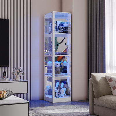 69"H 4-Tier Corner Display Cabinet with Light